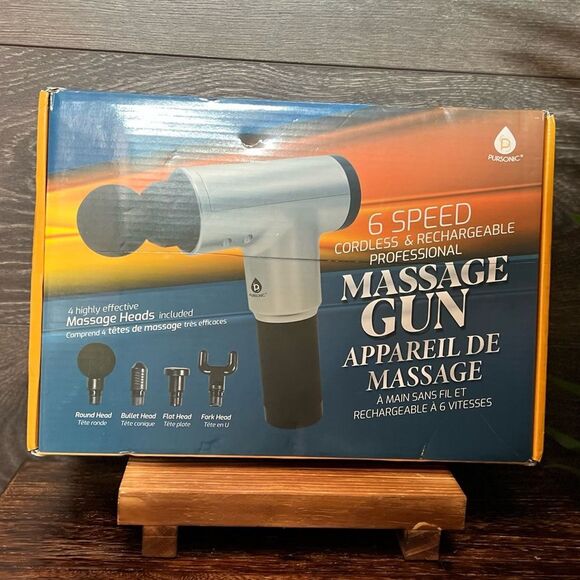 Pursonic 6-Speed Cordless Massage Gun with Attachments in Silver/Black. NIB! - Picture 3 of 9
